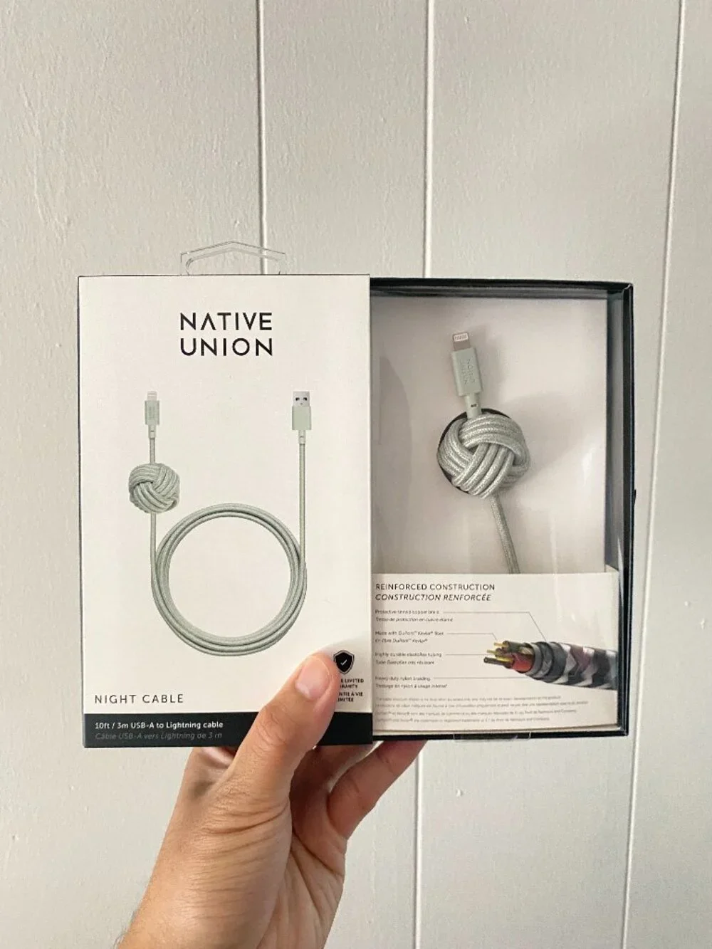 Native Union Night Cable USB-A Cable 10ft Sage for iPhone iPad Reinforced